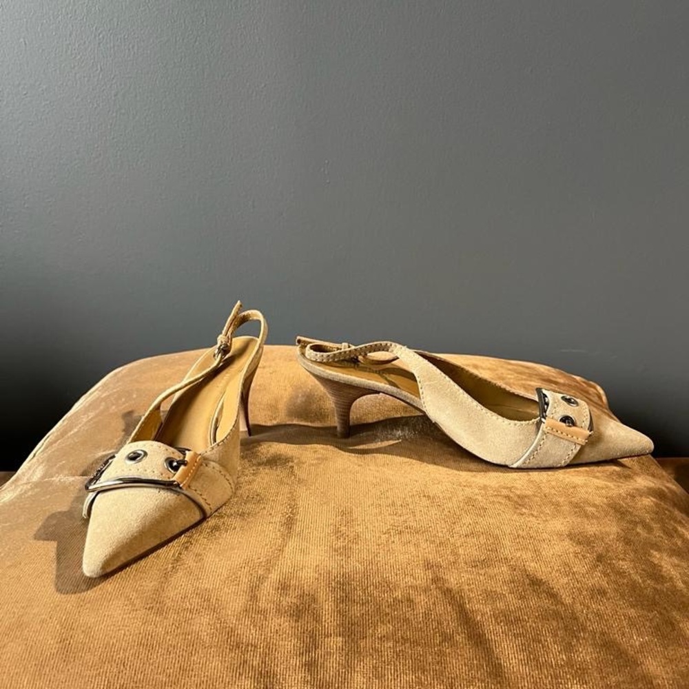 Cole Haan Tan Suede Pointed-Toe Slingback Heels